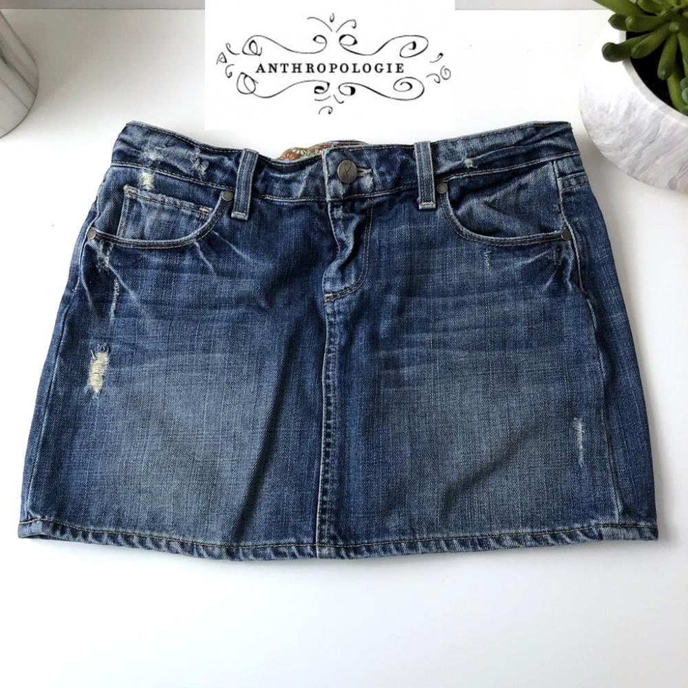 Anthro Paige Jean Skirt size 25 miniskirt distress 90s style